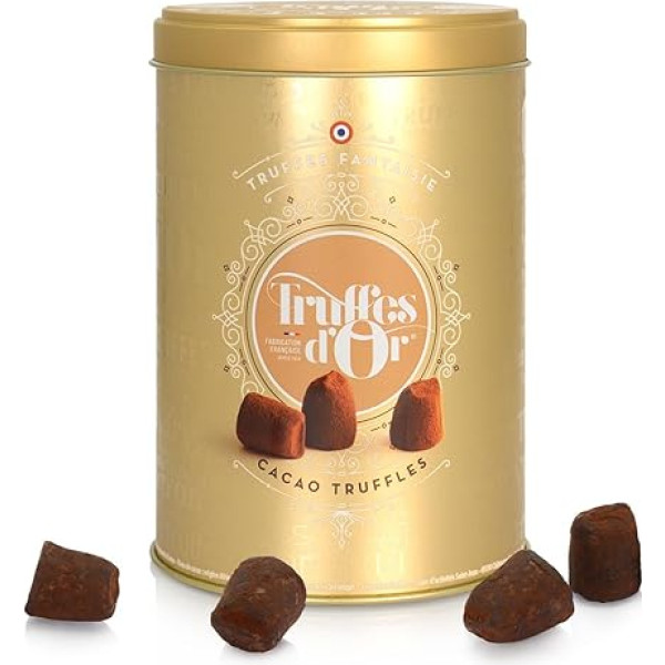 Mathez Truffes Fantaisie - Šokolādes trifeles ar kakao pulveri zeltainā apaļā skārdenē - 500 g