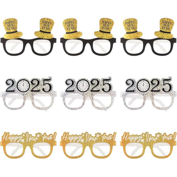 Amosfun Happy New Year Glasses Fancy New Year Party Glasses Celebration Party Favor for 2021 New Year's Eve Party Decors, iepakojumā 9 gab.