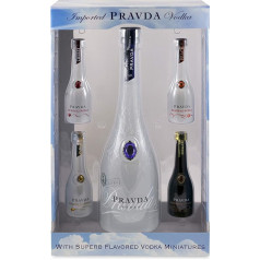 Pravda Wodka Geschenkset mit 4 verschiedenen flavored Miniaturen zum verschenken und sammeln (1 x 0,7 l + 4 x 0,05 l)