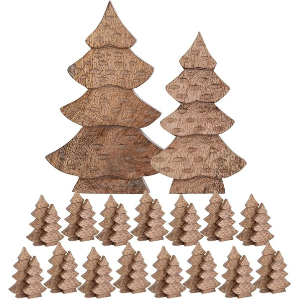 kreatives Wohnen Dekofigur Baum 2er Set Holzfigur H23/20cm Masterbox 16-teilig Weihnachtsdekoration Mangoholz