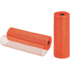 izejmateriālu karte Juta-Netzband, 25,4 cm x 9,2 m, PP, dekoratives Netzband, Geschenkband für Weihnachtskranz, Party, Dekoration, Basteln, Girlanden (Orange mit orangefarbener Folie, 2 Stück)