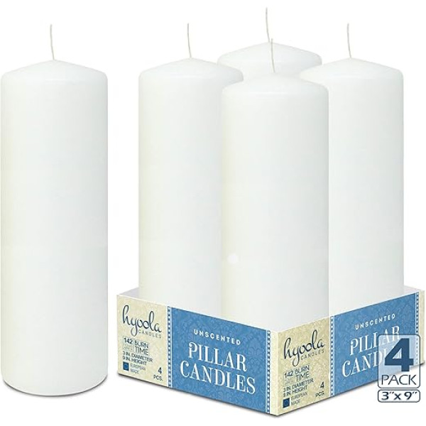 Hyoola White Pillar Candles 7,5 x 22,5 cm - Nekoncentrētas sveces - 4 gabaliņi - sveces ar ilgu degšanas laiku Ražots ES