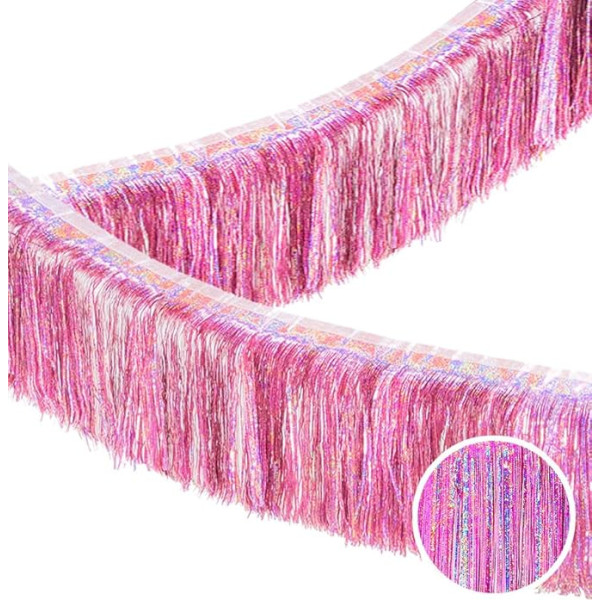 Glitter rozā pušķu virtene ballīšu dekorēšanai, 4 slāņu bieza 2 Pack | LILF folijas bārkstis pušķi virtene Tinsel Streamers kāzu dzimšanas dienas vistu ballītei dekorēšanai Mājas dekori