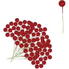 100 Stück künstliche rote Stechpalmenbeeren, Glitzer-Beeren, Zweige, künstliche Beeren, Früchte, Strauß für Weihnachtskranz, Weihnachtsbaumschmuck