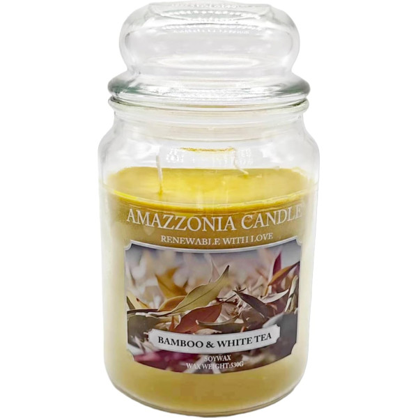 Amazzonia Candle Pink Pepper Pod Bamboo 18 oz dabiskā aromāta svece, sojas vaska svece, gaisa atsvaidzinātājs videi, dekoratīvā baltā svece, stikla dvieļi, stikla trauks