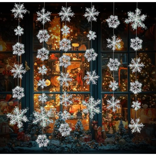 Schneeflocken-Dekoration, Weiße Weihnachtsdekoration, Weihnachtsdecke, Schneeflocken-Dekoration, Weihnachtskranz, Winterwunderland, Weihnachtsdekoration, hängende Nowflakes-Dekorationen (6, 8, 11, 15