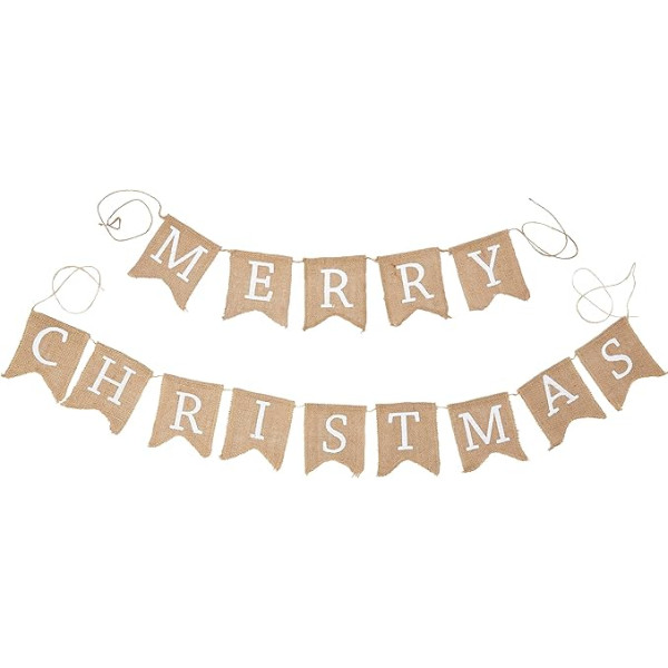 Rustic Hessian Burlap Ziemassvētki - Merry Christmas Bunting