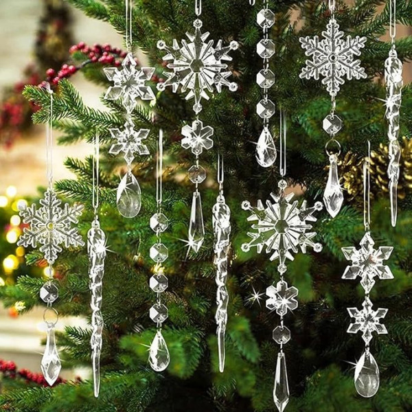 Wjelet 18pcs Acryl Weihnachtsbaum Ornamente Klar Kunststoff Weihnachtsschmuck Set Acryl Weihnachtsbaum Dekorationen Geeignet für Weihnachtsbaum Home Party Supplies