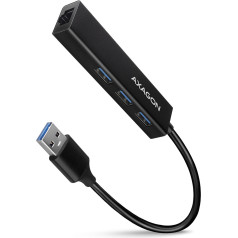 Axagon Hma-gl3a daudzportu koncentrators 3x usb-a + glan, usb3.2 gen 1, metāla, 20 cm usb-a kabelis