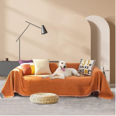 Tcooso 180x295cm dīvāns Chenille Slipcover 3-4 spilvenu mīksts Chenille auduma mēbeļu aizsargs ar pušķi mājdzīvniekiem bērniem (oranžs)