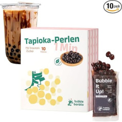 Bubble Barista Bubble Tea Instant Tapiokas bumbiņu komplekts (10 x iepakojumi) - gatavi Boba Tapiokas burbuļi burbuļtējai, ko pagatavot pašiem - Boba bumbiņas melnas, gatavas lietošanai mājās un sajaukšanai kopā