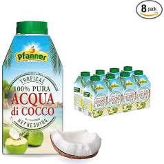 Pfanner kokosriekstu ūdens dzēriens (8 x 500 ml) - Aqua di Cocco iepakojumā - kokosriekstu ūdens bez cukura - ražots no kokosriekstiem