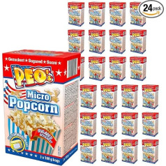 Peo's Microwave Popcorn - Sugared - Value Pack of 72, 24 Boxes with 3 x 100 g Contents, Popcorn Sweets for Carnival, Party, Film Snack, Cinema Night