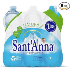 Sant'Anna ūdens, dabīgs, 1,0 l, dabīgs oligominerālais minerālūdens, minimāli mineralizēts, 100% pārstrādājama plastmasa, 6 pudeles