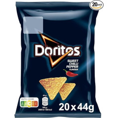 Doritos Sweet Chili Pepper - Tortilla Nachos ar saldo čili garšu - sātīga uzkoda kukurūzas grauzdēšanai (20 x 44 g)