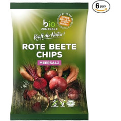 biozentrale Dārzeņu čipsi bietes - 6 x 90 g (6 gab.) - vegāni, bez lipekļa, ar šķiedrvielām bagāti dārzeņu čipsi bez rauga ekstrakta, rafinēti ar jūras sāli, kraukšķīgi, vegāni, ar šķiedrvielām