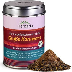 Herbaria Large Caravan Organic 90 g M-Tin - gatava organiskā garšvielu sāls austrumu maltas gaļas ēdieniem un vegānu ēdieniem, piemēram, falafelēm vai pīrādziņiem - ilgtspējīgā aromāta aizsardzības kārbā