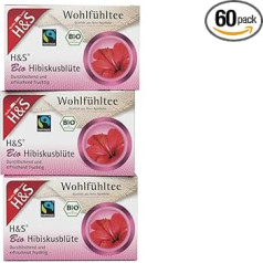 H&S organiskā hibiskusa ziedu tēja, 3 x 20 maisiņu (1,75 g katrā): 100 % bioloģiski godīgas tirdzniecības hibiska ziedu augļu kausiņi, iepakojumā 3 gab.