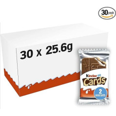 kinder Cards - Biskvīta vafeles ar piena un kakao pildījumu - 30 iepakojumi pa 2 biskvīta vafelēm (30 x 25,6 g)