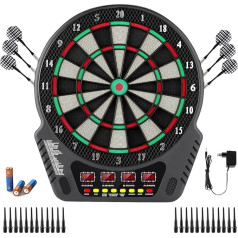 Elektroniskais šautriņu dēlis, E-Dartboards šautriņu automāts ar 4 LCD displeju un 6 šautriņām un 24 bultu galviņām, 27 spēles ar 243 spēļu iespējām, profesionāla elektroniskā šautriņu spēle 16 spēlētājiem