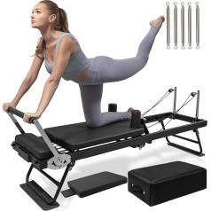 LINTRY Pilates Reformer mašīna, salokāms Pilates aprīkojums mājas treniņiem, salokāms Pilates Reformer tērps, paredzēts Reformer ķermeņa izturības stiepšanas un līdzsvara vingrinājumu treniņiem