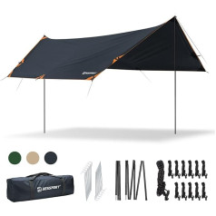 Bessport brezenta, ūdensnecaurlaidīgs telts brezenta tents, 3 x 4,6 m, ar atbalsta stabu, nagliņām un neilona auklu, ultraviegls daudzfunkcionāls UV aizsargājošs brezenta tents, piemērots teltīm, āra apstākļiem