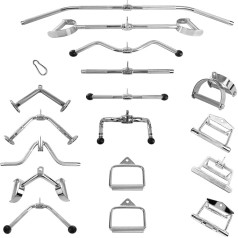 ScSPORTS® Rokturi trenažieru zālei, ergonomiski, maksimālā slodze 200 kg, rokturis ar rievām, tērauds, hromēts, paralēlais rokturis, kabeļa vilkšanas rokturis, airēšanas rokturis, kabeļa vilkšana, stieņa vilkšana