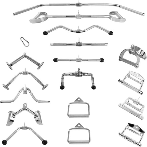 ScSPORTS® Rokturi trenažieru zālei, ergonomiski, maksimālā slodze 200 kg, rokturis ar rievām, tērauds, hromēts, paralēlais rokturis, kabeļa vilkšanas rokturis, airēšanas rokturis, kabeļa vilkšana, stieņa vilkšana