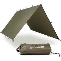 Aqua Quest Safari telts plēve - 100% ūdensnecaurlaidīgs, viegls SilNylon Bushcraft nojume - 3 x 2,1 m, 3 x 3 m, 4 x 3 m, 4,5 x 4,5 m vai 6 x 4 m brūns olīveļļas, pelēks, zaļš, true terrain camo, boulder camo vai woodland camo.