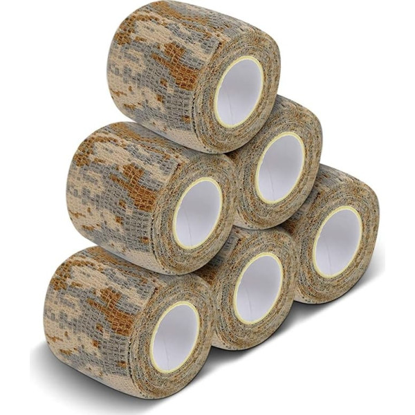 AIRSSON 6 ruļļi Camo Tape Camouflage Form Wrap 1.96'' x 177'' Pašlīmējoša Camo Stretch Bandāža lukturīšiem Velosipēdu kamerai