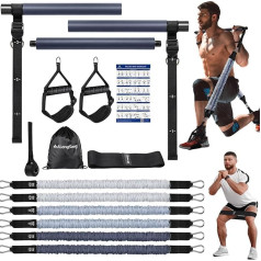 ALongSong Fitness Bands Pilates Bar Set 6 pretestības joslas ar joslu 50-360 lbs titāna spēka fitnesa aprīkojums mājas trenažieru zālei Pilates Bar Regulējams un noņemams, rokturi, durvju enkurs