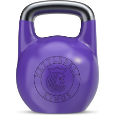 Kettlebell Kings 33 mm sacensību stila kettlebell atsvari (4-32 kg) sievietēm un vīriešiem, paredzēti komfortam treniņos ar lielu atkārtojumu skaitu, lielisks līdzsvars labākiem treniņiem