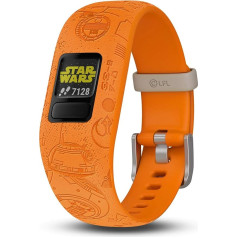 Garmin vívofit Jr 2, bērnu fitnesa/aktivitātes sekotājs, 1 gada akumulatora darbības laiks, regulējama josla, Star Wars Light Side, spilgti oranžs