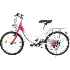 LENJKYYYO 20 collu trīsritenis pieaugušajiem 3 riteņu bērnu velosipēdu trīsritenis 6 ātruma Cruiser Bike Pink & White velosipēds ar spilvenu