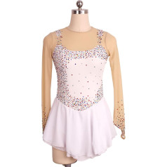 YDHTIZ Meitenes Ziemas Pilns Diamond daiļslidošanas kostīms Balts garām piedurknēm Rhinestone Activewear Balets Dance Sparkly kleita Konkurence Apmācība Sports Female