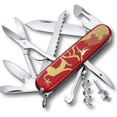 VICTORINOX Huntsman 2021 Oša gada kabatas nazis, 15 funkcijas, Šveices ražojums, āra multifunkcionālais instruments, ieskaitot šķēres, zāģi, skrūvgriezi, sarkans