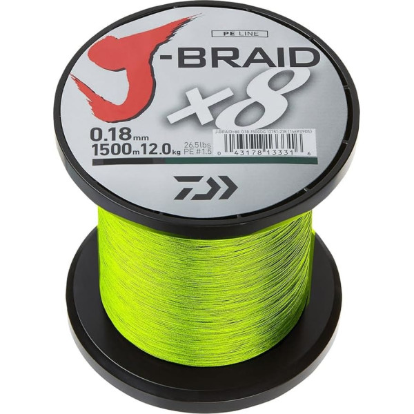 Daiwa J-Braid X8 0.35mm, 36,0kg/39,0lbs, 1500m chartreuse - pīta makšķerēšanas aukla.