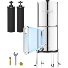 Purewell gravitācijas ultrafiltrācijas ūdens sistēma, ES 98/37/EK sertificēta, 304 nerūsējošā tērauda darba virsmas sistēma ar 2 filtriem un kronšteiniem 8,5 litri