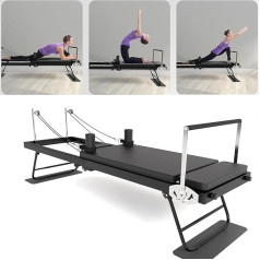 AVSMGP Reformatora Pilates mašīna Mājas pārnēsājamā Pilates Reformatora mašīna Salokāms Pilates Reformators ar kvadrātveida kasti un atspēriena dēli sporta zāles lietošanai, melns