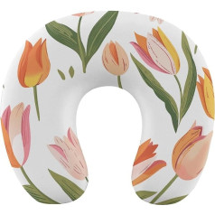 LHJKB U formas ceļojumu spilvens Memory Cotton U formas kakla spilvens Pastel Tulip Pattern Printed Lightweight Portable Ideāli piemērots lidmašīnas krēslam, automašīnai, mājai, birojam