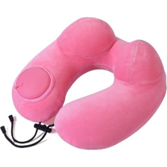 NMGHUTE Travel Pillow Neck Pillow Piepūšamais ceļojumu spilvens, samta ceļojumu kakla spilvens ar uzglabāšanas maisiņu gaisa kuģu kakla spilvenam (rozā)