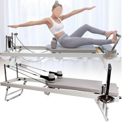 DPQYJPP Salokāms Pilates Reformer mašīna, salokāms Pilates Reformer mašīna mājās un sporta zālē, uzlabo pamatnes spēku un līdzsvaru Pilates Reformer mašīna, pelēks