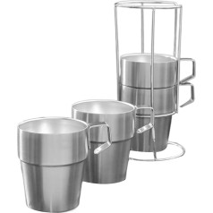 bnsggl Pack of 4 Portable Stackable Coffee Cups Drinking Glasses Nerūsējošā tērauda kempinga krūzes āra galda piederumi