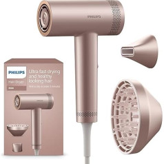 Philips ātrgaitas matu žāvētājs Series 8000, ThermoShield Advanced, jonu, veidošanas sprausla un difuzors, galvas ādas kopšanai, 1400 W, rozā šampanietis, modelis BHD837/10