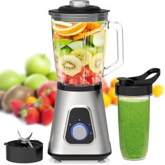 Iceagle blenderis Smoothie Maker - elektriskais blenderis 1300 W | 2-in-1 mikseris, 1,5 L krūze un 600 ml kauss, ledus drupināšanas funkcija, 2 ātruma līmeņi, impulsa funkcija, 22000 apgr./min vienmērīgai sajaukšanai.