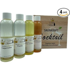 Dufte Momente Cocktail Fragrance 4 x 250 ml pirts uzlējuma koncentrāts - Caipirinha, Mojito, Pina Colada, Sex on the Beach - Karību jūras aromāts pirtī - Premium uzlējums pievilcīgā iepakojumā