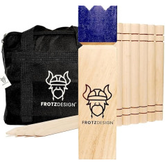 FrotzDesign® Kubb - The Royal Blue Premium Viking spēle ar oriģinālo zilo vainagu Augstas kvalitātes izturīga - oriģināla āra koka galda spēle Āra spēles pieaugušajiem - Zviedru šahs