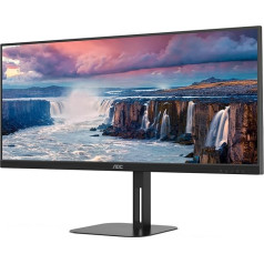 AOC U34V5C - 34 collu WQHD monitors, skaļrunis, regulējams augstums (3440 x 1440, 100 Hz, DisplayPort, HDMI, USB-C, USB koncentrators), melns