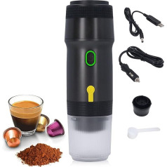 ciciglow pārnēsājams espresso aparāts, 3-in-1 20 bāru USB automašīnas lādētāja kapsulu kafijas automāts, bezvadu sildīšana maltai kafijai, NES kapsulām, DG kapsulām