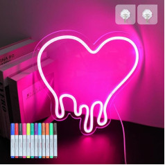 DWOOKE Heart Neon Sign, Heart LED Message Board, Dimmable USB Powered LED Neon Lights with White Blackboard Marker Neon Message Board for Bedroom, Girl's Room, Studio, Shop Party Decor